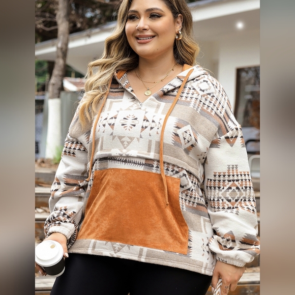 Tribal Print Hoodie Pullover Jacket Size XL - Picture 10 of 11